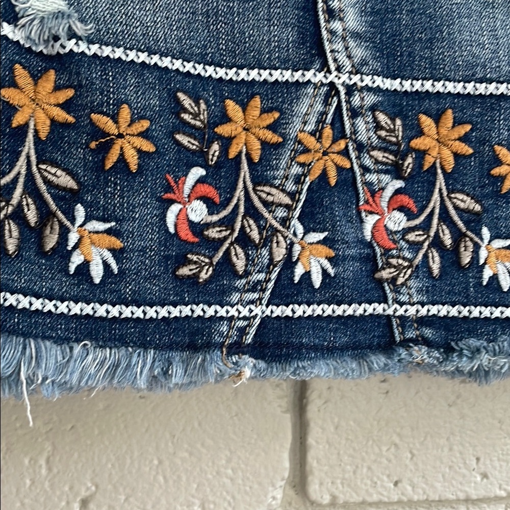 Altar'd State Embroidered Denim Mini Skirt - Blue and Multicolor - Picture 6 of 9